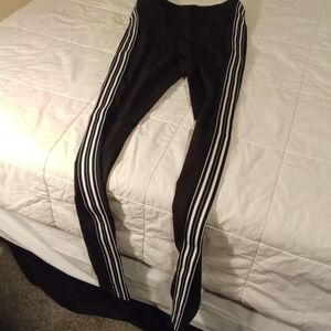 Avia XS Black Performance Pants, High Waist  White Stripes Nautical Full Lenght